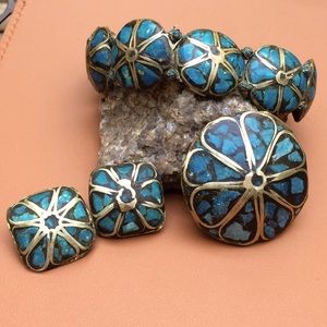 Incredible Antique Tibetan Turquoise Inlay Set